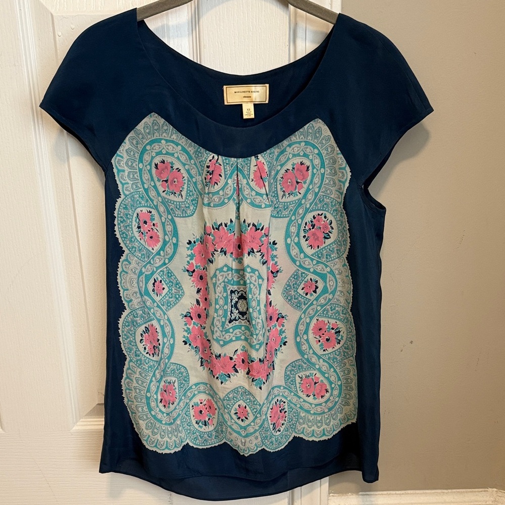 Anthropologie Moulinette Soeurs Pink/Blue Floral Patterned Blouse Size XS